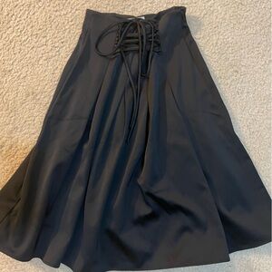 H&M Black Midi A-Line Skirt with Lace Up Front